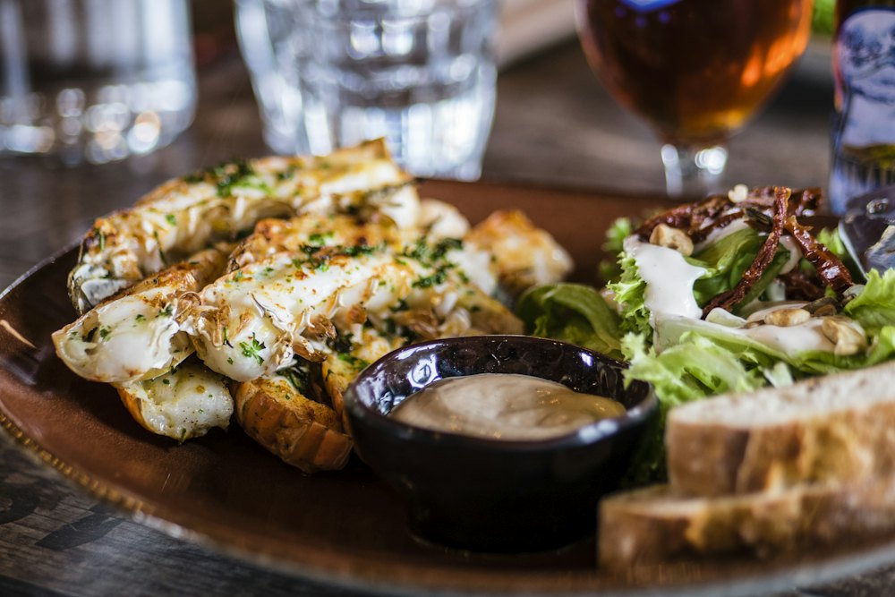 Starters with house dips served at the bar